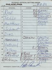 This lineup card, like most in major league history, has the pitcher batting ninth